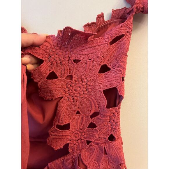 Free People X Saylor Dahlia Dress Raspberry Pink Red Sz Small Floral Lace Off-Sh - Picture 10 of 13
